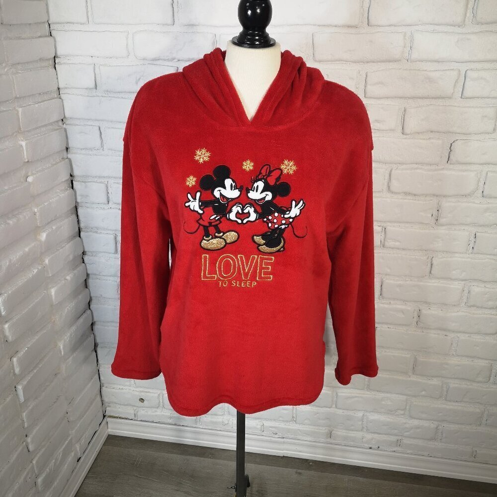 Disney "Love to Sleep" Ladies Size Large Red Soft Fleece Loungewear with Hood